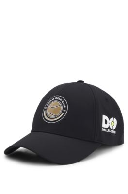 Gorra de cinco paneles con ilustraci&oacute;n de tenis y logo, Negro