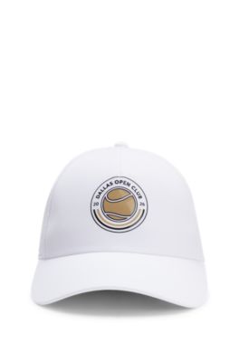 Gorra de cinco paneles con ilustraci&oacute;n de tenis y logo, Blanco