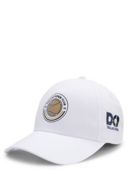 Gorra de cinco paneles con ilustraci&oacute;n de tenis y logo, Blanco