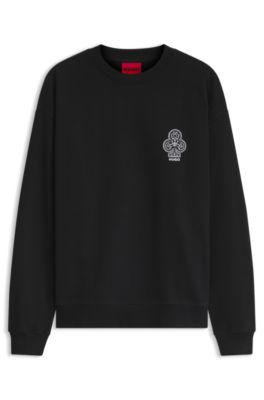 Cotton-fleece sweatshirt with logo artwork, Black