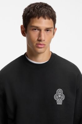 Cotton-fleece sweatshirt with logo artwork, Black