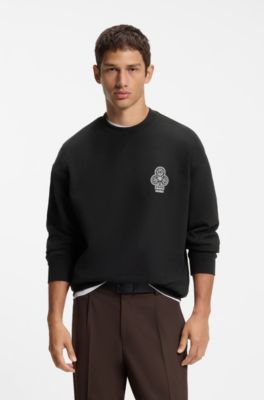 Cotton-fleece sweatshirt with logo artwork, Black