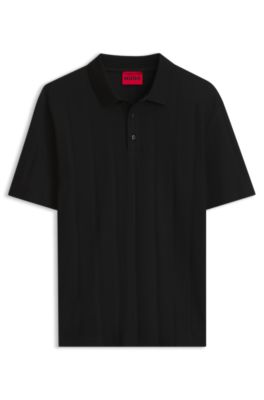 Relaxed-fit mercerized-cotton polo shirt with herringbone stripes, Black