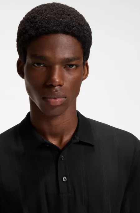 Relaxed-fit mercerized-cotton polo shirt with herringbone stripes