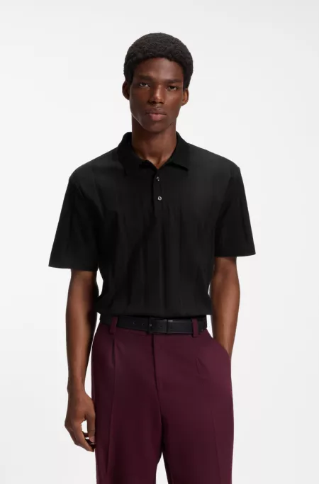 Relaxed-fit mercerized-cotton polo shirt with herringbone stripes