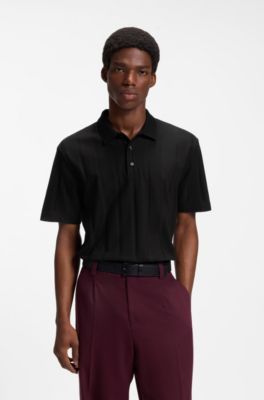 Polo relaxed fit de algod&oacute;n mercerizado con rayas en espiga, Negro