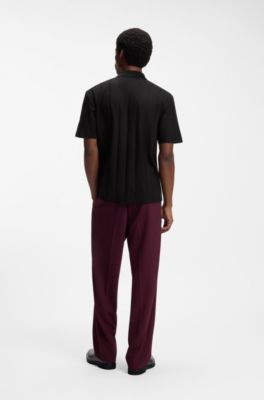 Polo relaxed fit de algod&oacute;n mercerizado con rayas en espiga, Negro