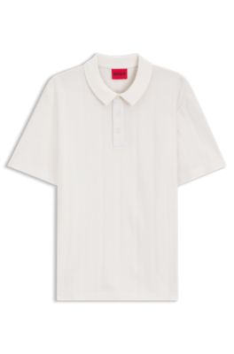 Polo relaxed fit de algod&oacute;n mercerizado con rayas en espiga, Blanco