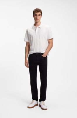 Polo relaxed fit de algod&oacute;n mercerizado con rayas en espiga, Blanco