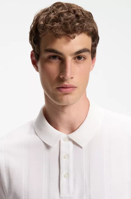 Relaxed-fit mercerized-cotton polo shirt with herringbone stripes