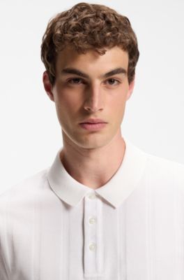 Polo relaxed fit de algod&oacute;n mercerizado con rayas en espiga, Blanco