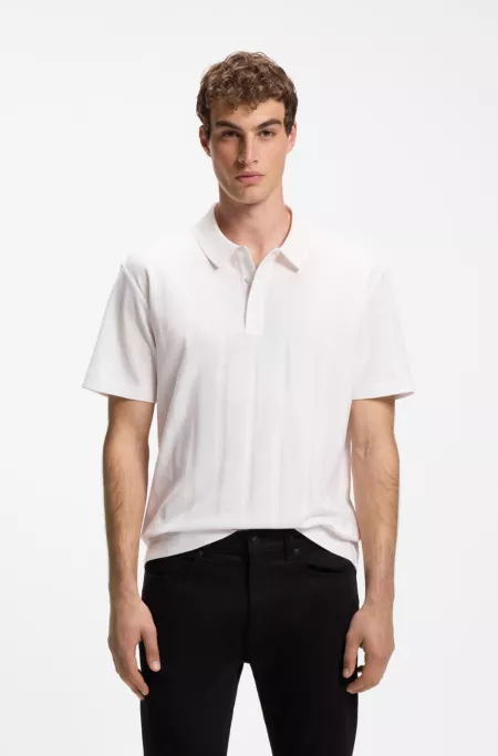 Relaxed-fit mercerized-cotton polo shirt with herringbone stripes