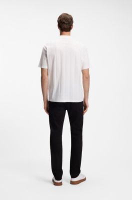 Polo relaxed fit de algod&oacute;n mercerizado con rayas en espiga, Blanco
