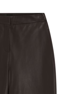 Wide-leg leather pants with side pockets, Brown