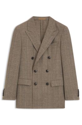 Regular-fit jacket in silk and virgin wool, Brown