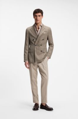 Regular-fit jacket in silk and virgin wool, Brown