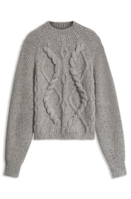 Cable-knit sweater in moulin&eacute; virgin wool, Patterned
