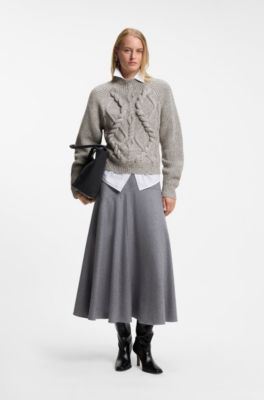 Cable-knit sweater in moulin&eacute; virgin wool, Patterned