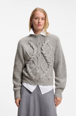 Cable-knit sweater in moulin&eacute; virgin wool, Patterned