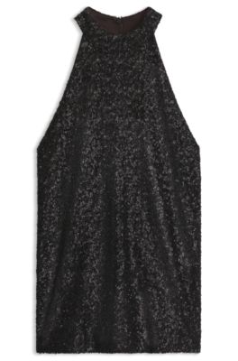 Halter-neck sequined top, Brown