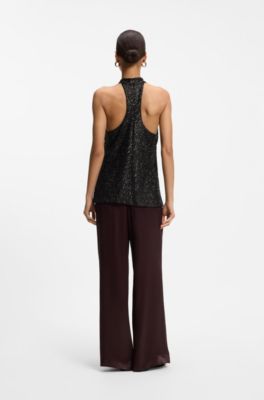 Halter-neck sequined top, Brown