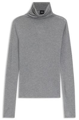 Draped funnel-neck top in a wool blend, Light Grey