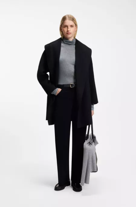 Draped funnel-neck top in a wool blend