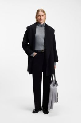 Draped funnel-neck top in a wool blend, Light Grey