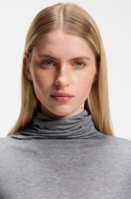 Draped funnel-neck top in a wool blend, Light Grey
