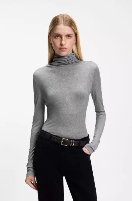 Draped funnel-neck top in a wool blend