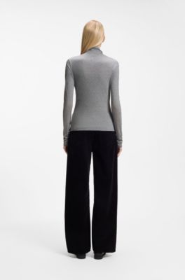 Draped funnel-neck top in a wool blend, Light Grey