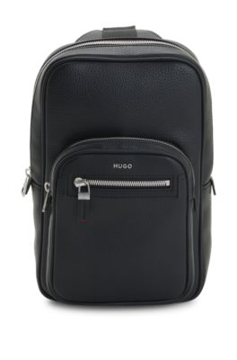 Modern faux-leather backpack with logo lettering, Black
