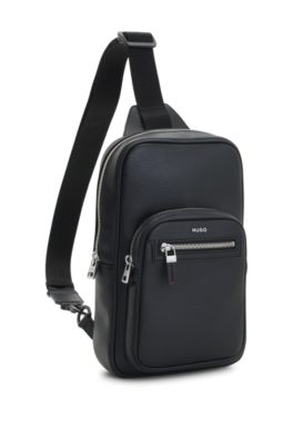 Modern faux-leather backpack with logo lettering, Black