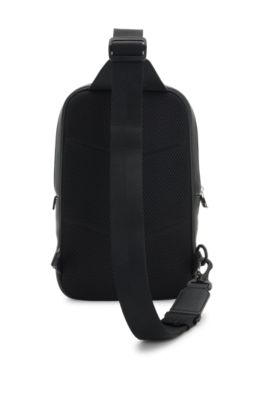 Modern faux-leather backpack with logo lettering, Black