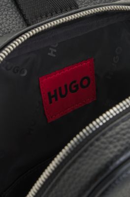 Modern faux-leather backpack with logo lettering, Black