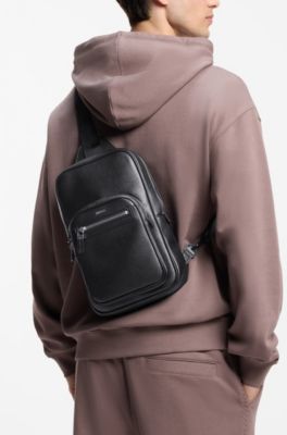 Modern faux-leather backpack with logo lettering, Black
