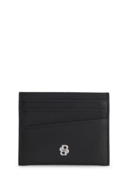 Leather card holder with Double B monogram, Black