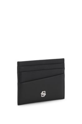 Leather card holder with Double B monogram, Black