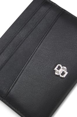 Leather card holder with Double B monogram, Black