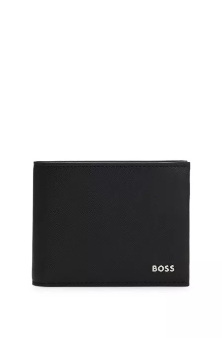 Structured billfold wallet with silver-tone logo lettering