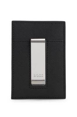 Porte-cartes avec pince &agrave; billets et lettrage du logo, Noir