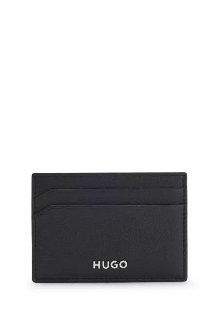 Grained-leather card holder with logo detail