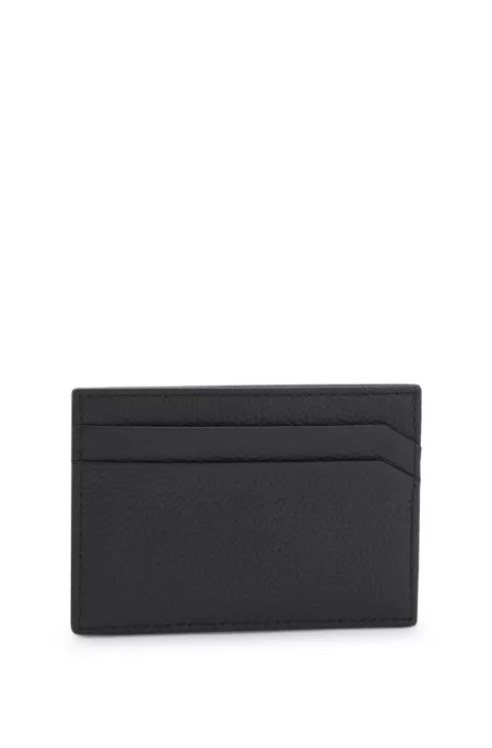 Grained-leather card holder with logo detail