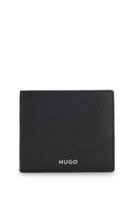 Grained-leather wallet with logo trim, Black