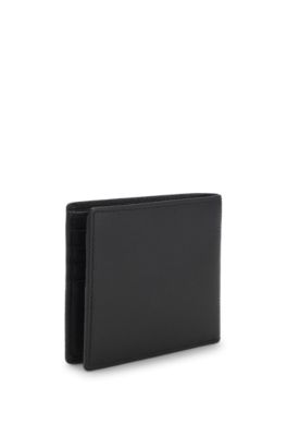 Grained-leather wallet with logo trim, Black