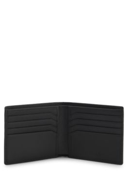 Grained-leather wallet with logo trim, Black