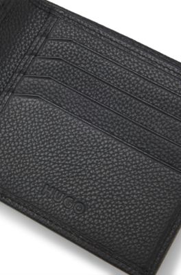 Grained-leather wallet with logo trim, Black