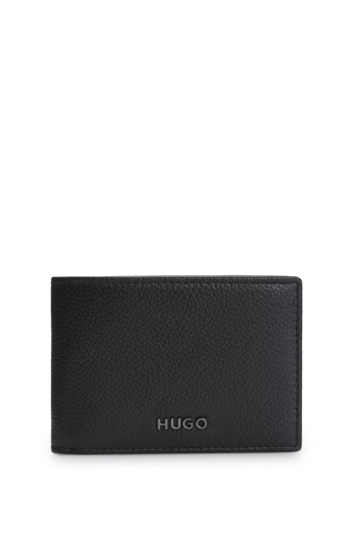 Leather bifold wallet with metallic logo lettering, Black