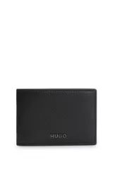 Leather bifold wallet with metallic logo lettering, Black
