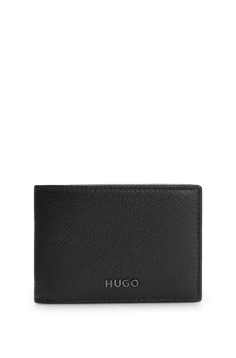 Leather bifold wallet with metallic logo lettering, Black